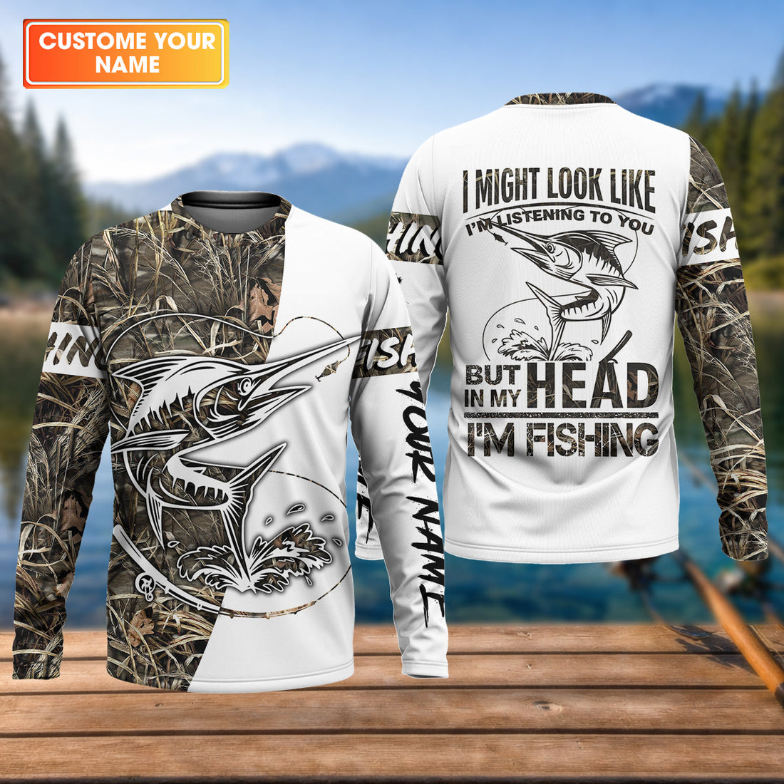 Personalized Marlin Fishing UPF Shirt – Funny Fishing Long Sleeve Shirt for Men