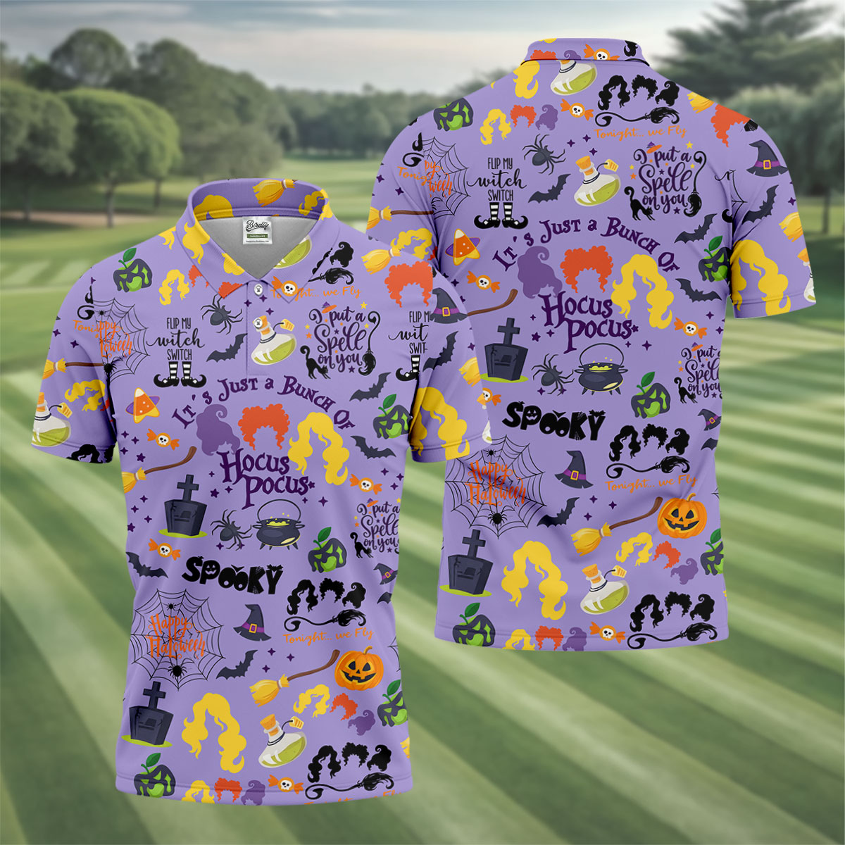 Happy Halloween Witch Spell Pattern Polo Shirt, Mens Golf Polo, Hawaiian Golf Shirt