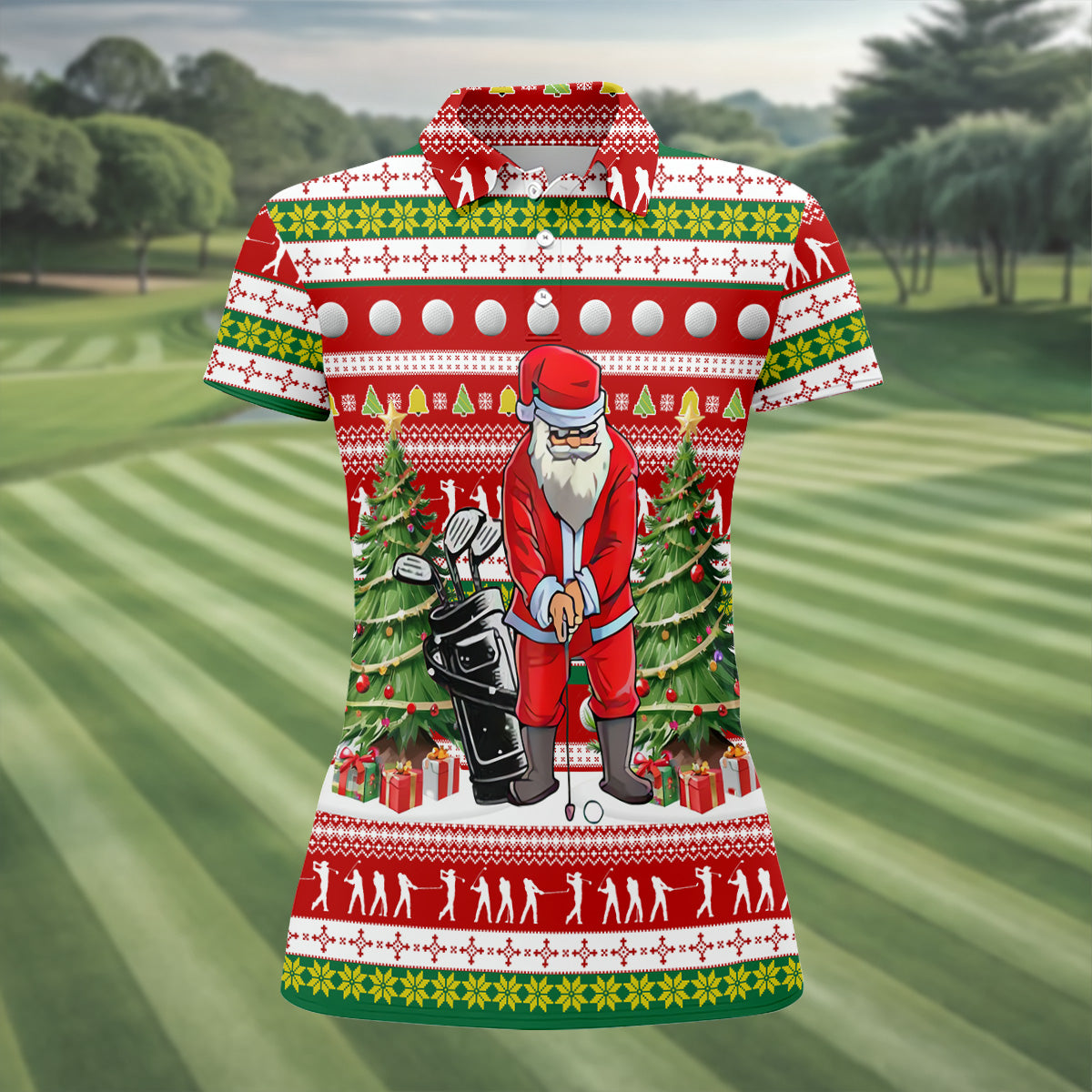 The Santa Claus Golf Pose Christmas Golf Shirt, Fun Women's Golf Shirts, Christmas Presents For Golfers