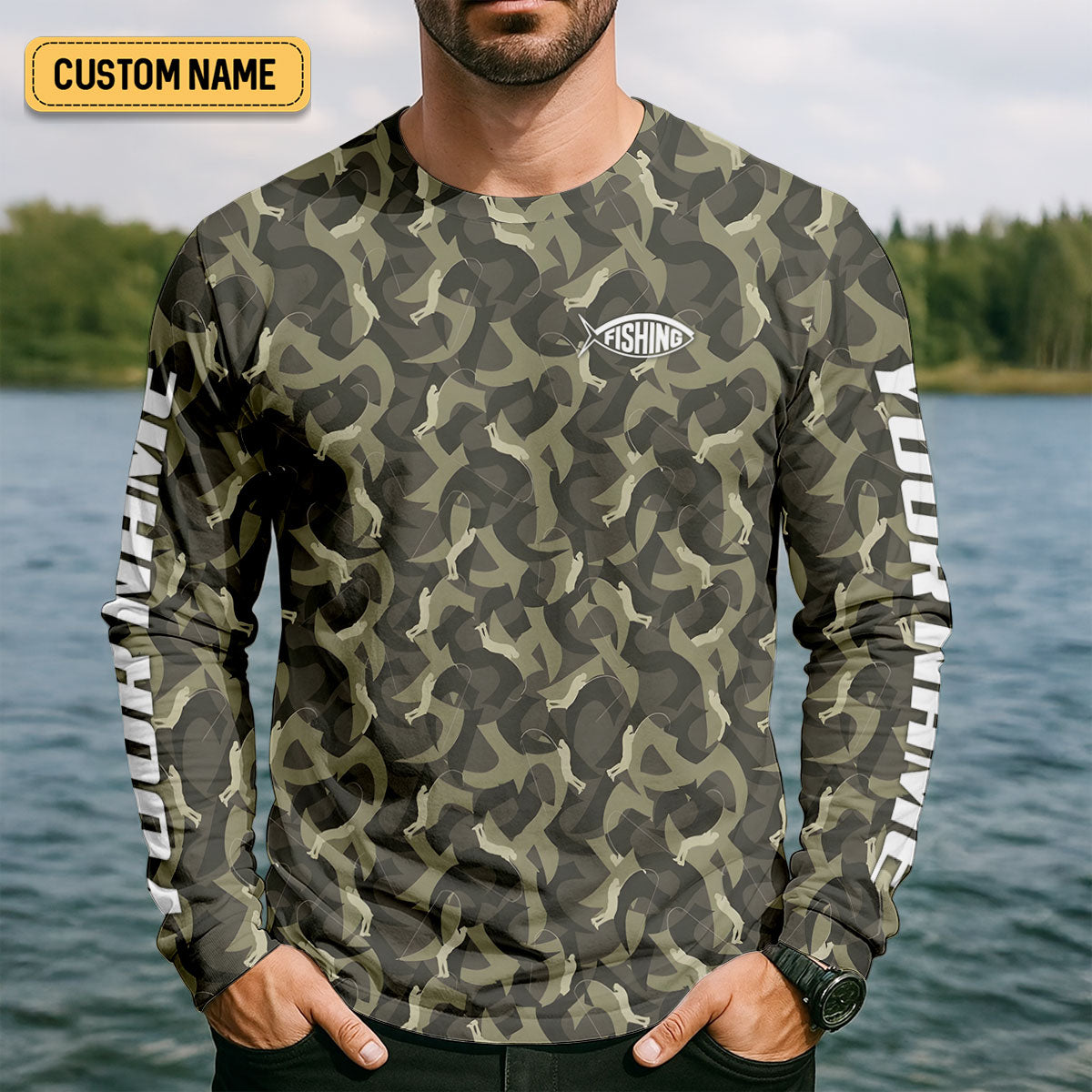 Camo Fishing Shirt for Men, Long Sleeve UPF Performance Fishing Shirt, Outdoor Angler Shirt