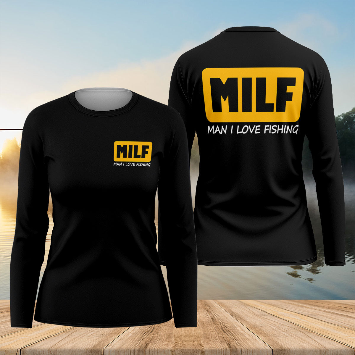 MILF Man I Love Fish Black And Yellow Fishing UPF Shirts, Funny Fishing Shirt, Fishing Shirt For Women