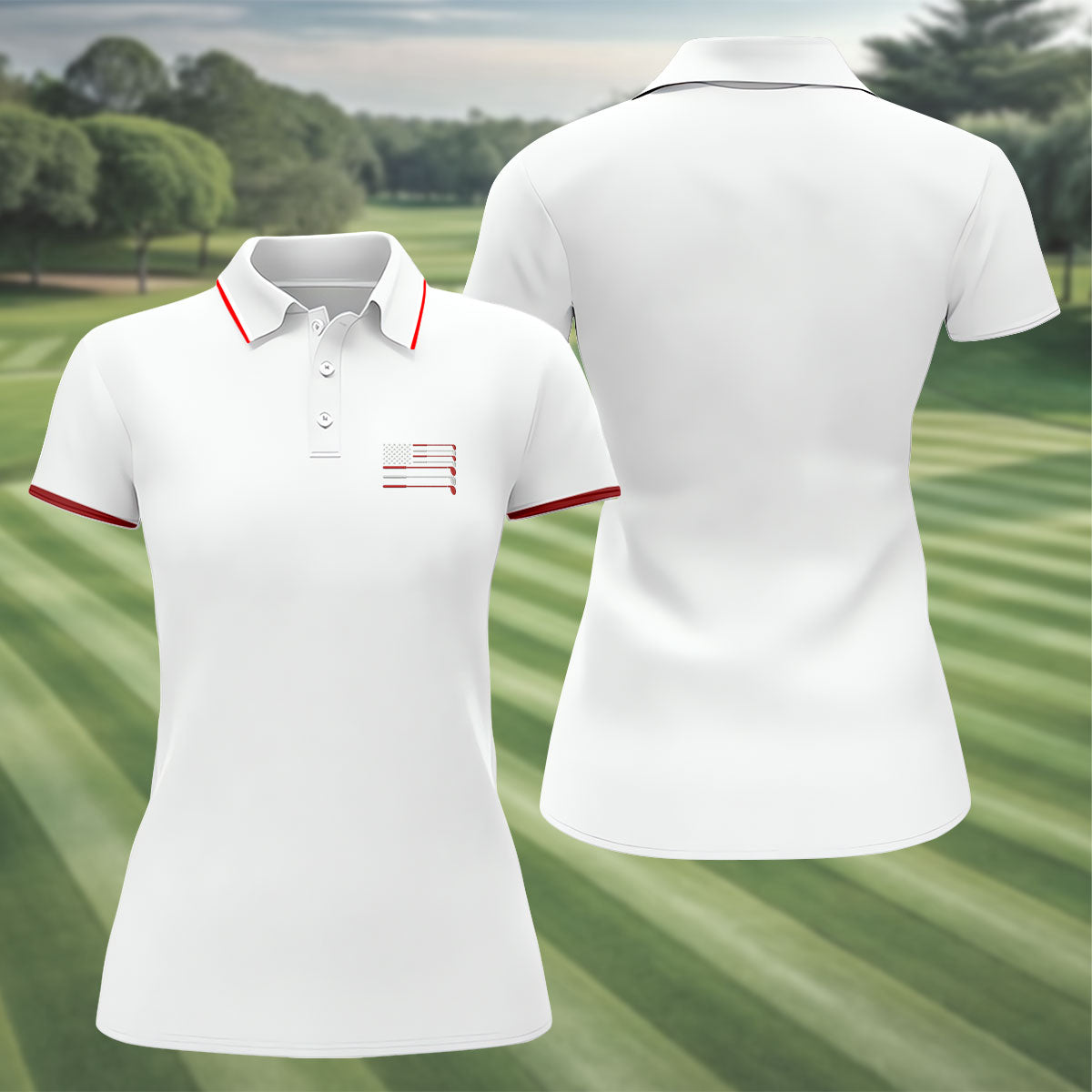 Golf Clubs US Flag Logo 250 Years White Golf Shirt, Patriotic 4th Of July Golf Shirt For Women