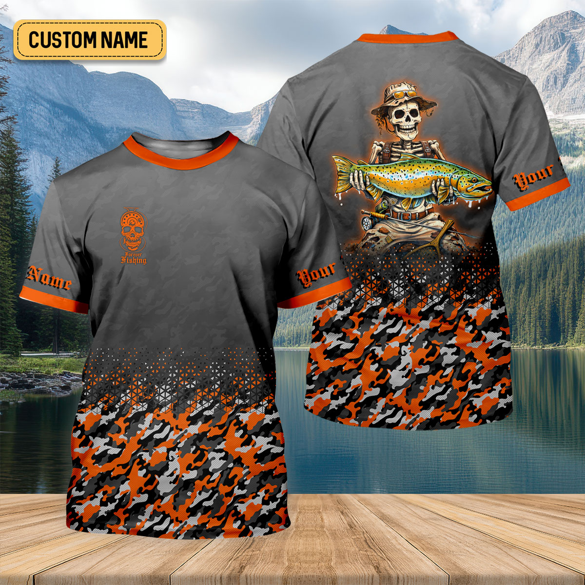 Skull Camo Personalized Fishing Shirt, Skeleton Angler, Skeleton Fisherman, Fishing Shirts For Men