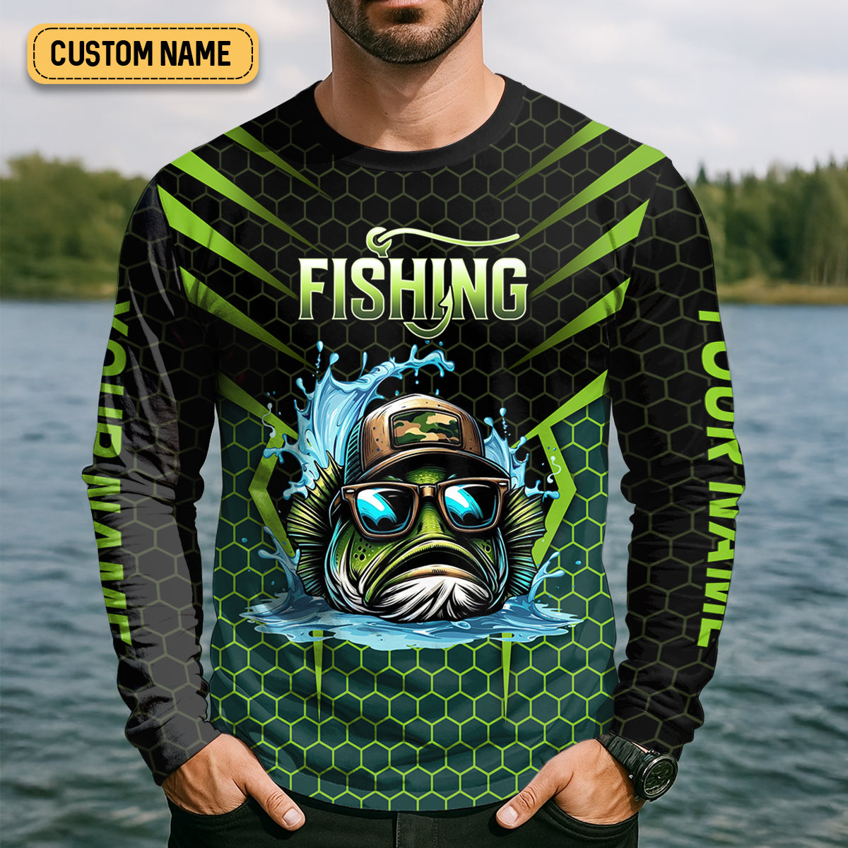 Basshole Funny Fishing Shirt, Camouflage Fishing Shirts, SPF Shirt For Men, Hooded Fishing Shirt