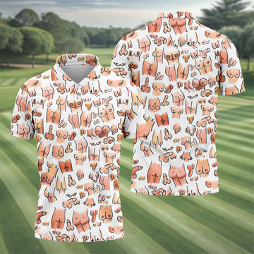 Funny Adult Body Parts Pattern Shirt, Mens Golf Polo, Printed Golf Shirts
