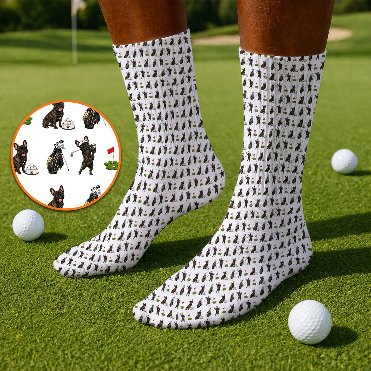Brindle French Bulldog Golf Sock, Funny Frenchie Pattern Golf Socks, Golf Dad Gift