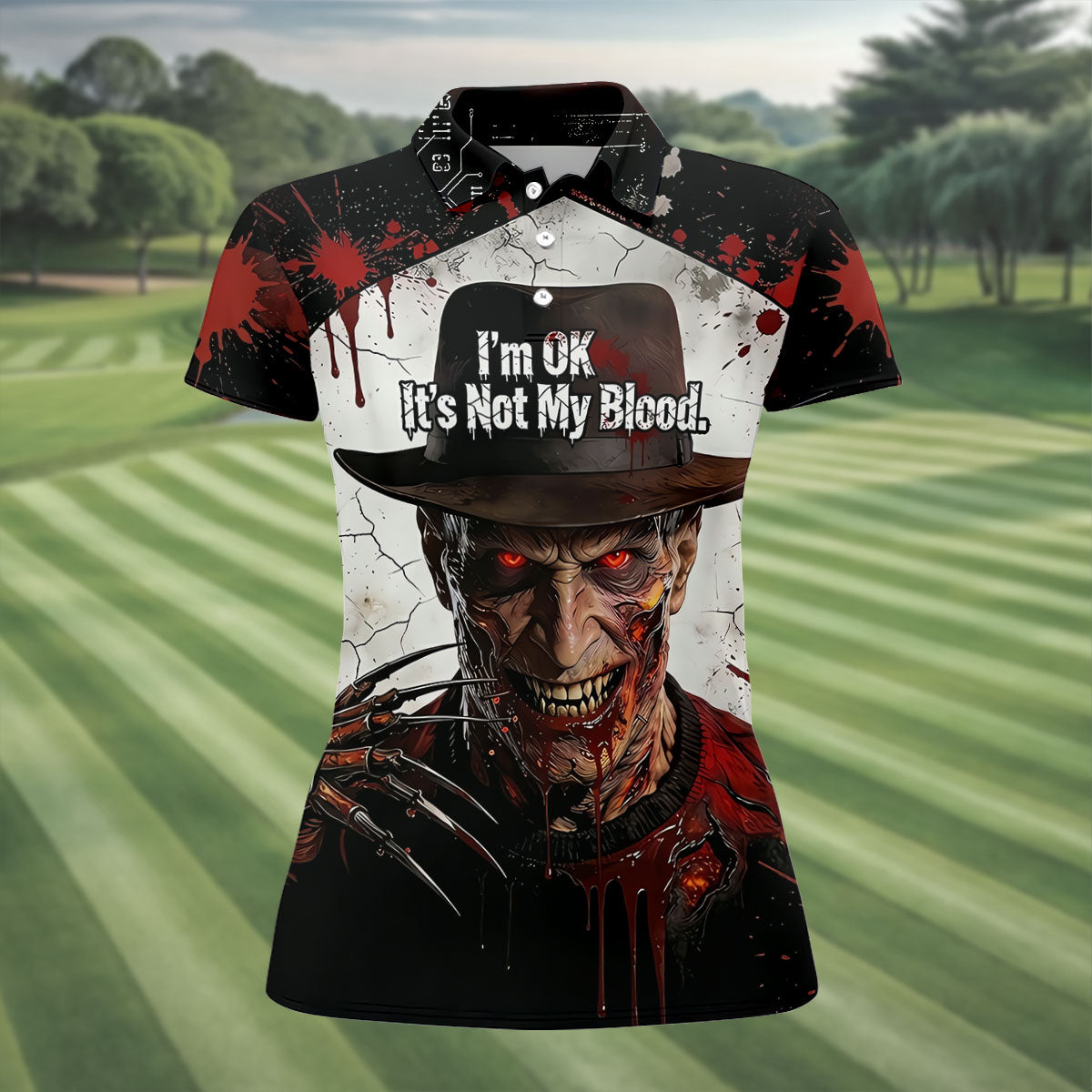 Im Ok Its Not My Blood Character Golf Polo Shirt, Halloween Golf Shirt, Womens Golf Polo