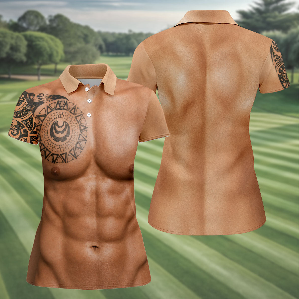 Funny Muscle Body Tattoo Print Golf Shirt, Funny Golf Shirt, Hawaiian Golf Shirt, Golf Tops For Women