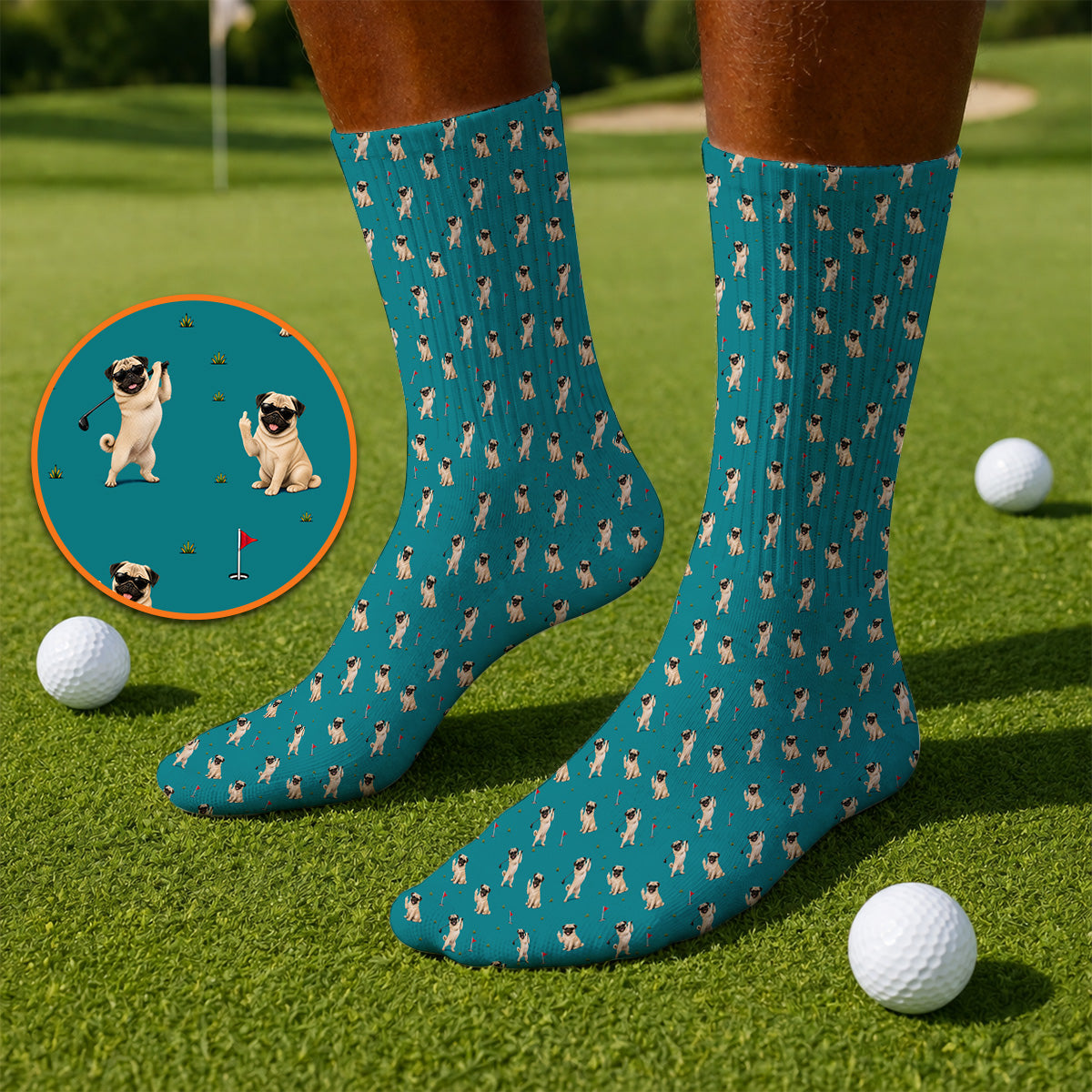 Pug Pattern Golf Socks, Funny Pug Golf Sock, Crazy Golf Gift For Golfer