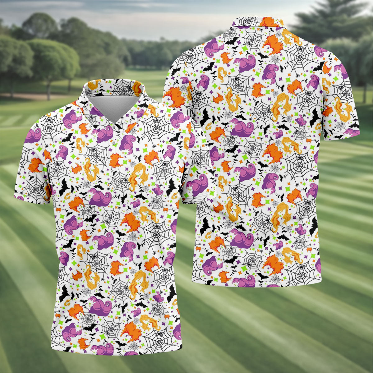 Halloween Witch Horror Character Spider Web Polo Shirt, Mens Golf Polo, Mens Golf Apparel