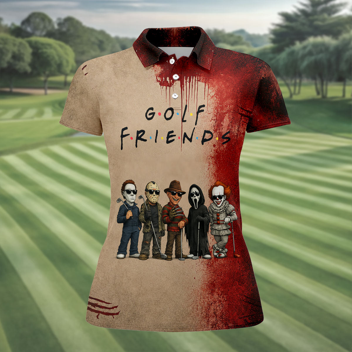 Golf Friends Horror Character Halloween Polo Shirt, Golf Shirts For Women, Ladies Golf Top