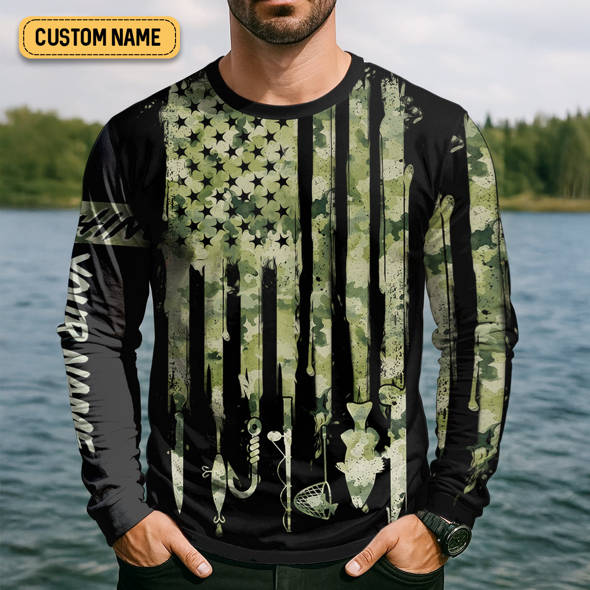 American Hooker Patriotic Fishing Shirt, Camo Fishing Shirt, SPF Shirt For Men, Gift For Fisherman