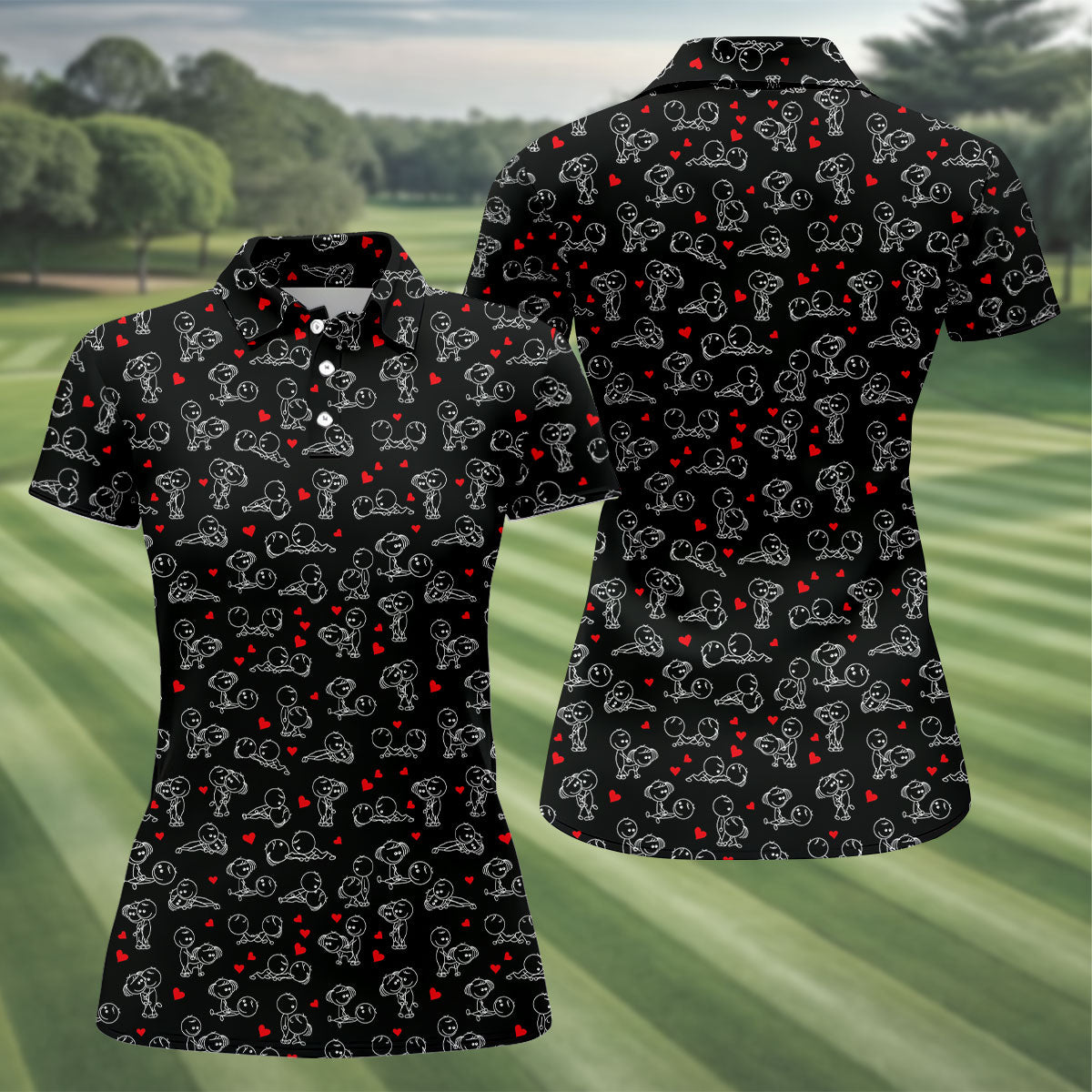 Naughty Position Stick Figure Couple Black Golf Shirt, Golfer Valentines Gift, Fun Women's Golf Shirts, Ladies Golf Shirts
