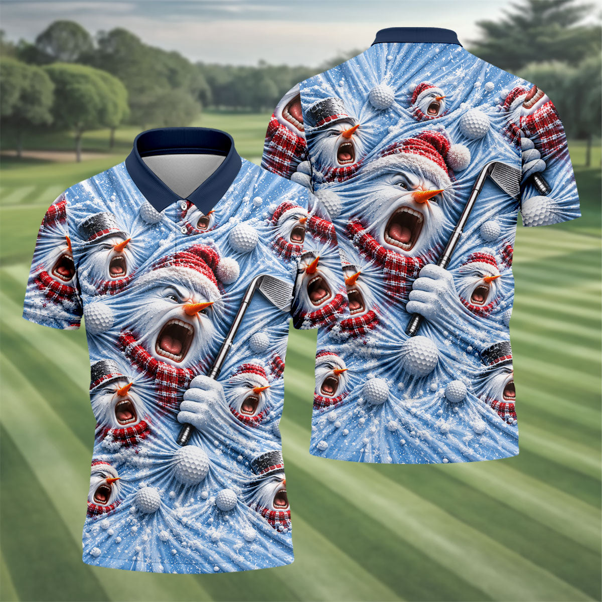 Christmas Screaming Snowmen Polo Shirt, Christmas Golf Shirt For Men, Mens Golf Polo