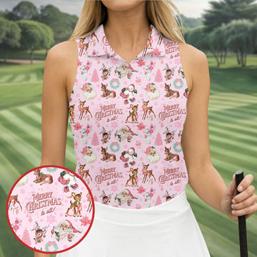 Santa Pink Christmas Golf Tops For Women, Christmas Golf Shirt, Women Golf Apparel