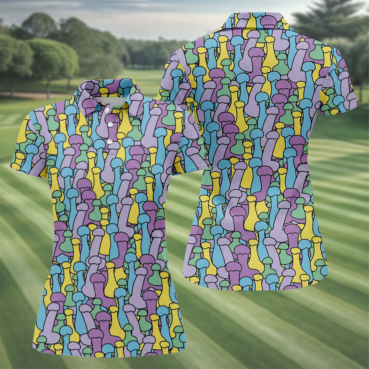 Funny Colorful Adult Humor Pattern Polo Shirt, Golf Shirts For Women, Women’s Golf Apparel