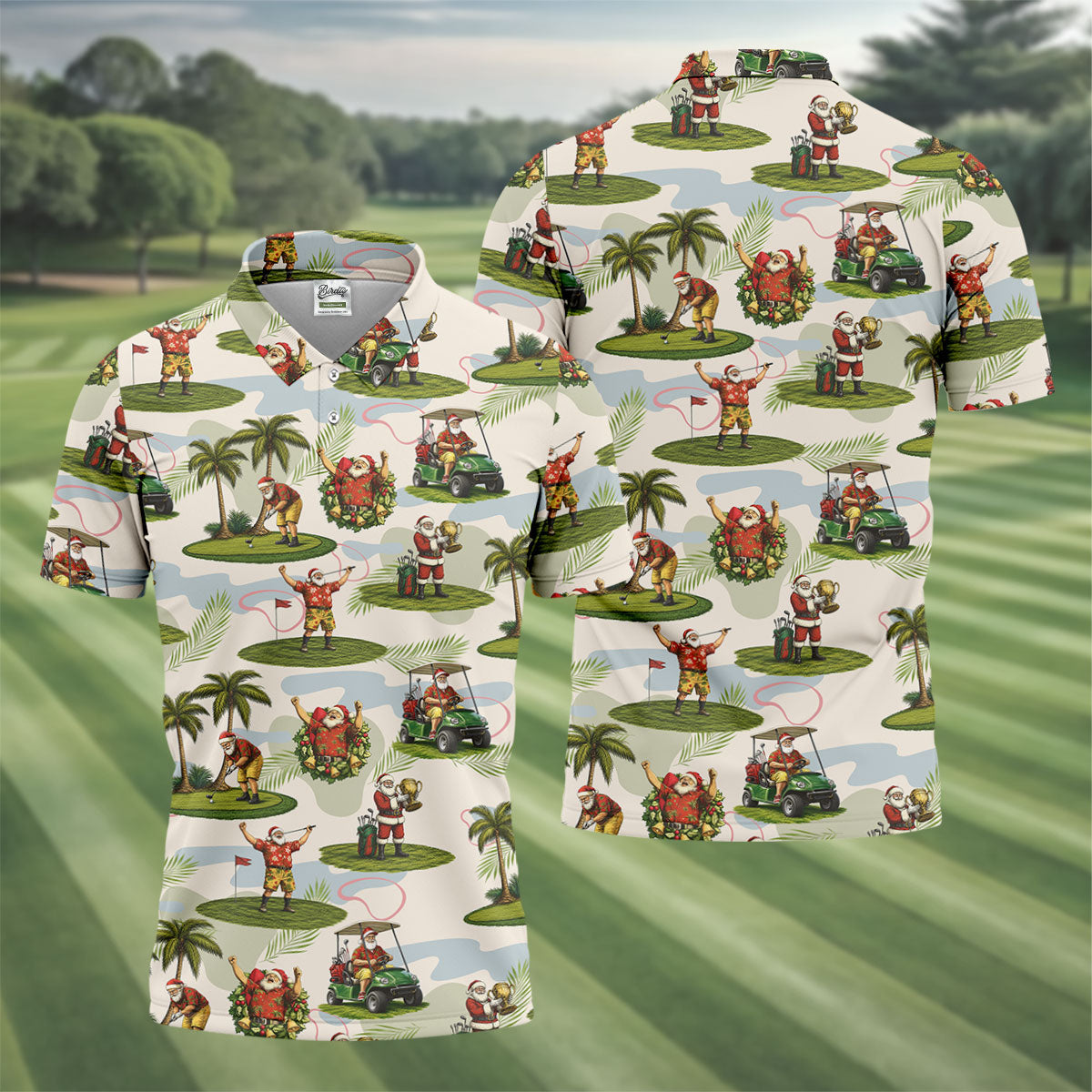 Santa Claus Golf Christmas Pattern Polo Shirt, Mens Golf Polo, Christmas Golf Shirt