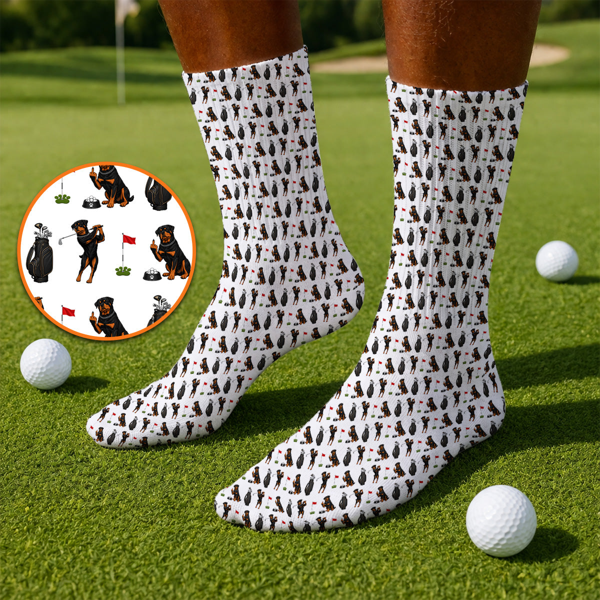 Funny Rottweiler Golf Socks, Rottweiler Pattern Golf Sock, Dog Dad Golf Shirt