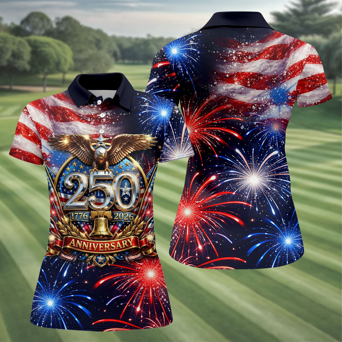 America Bald Eagle Red White Blue Patriotic Celebration 4th Of July Golf Shirt, 250 Years Golf Shirt For Women