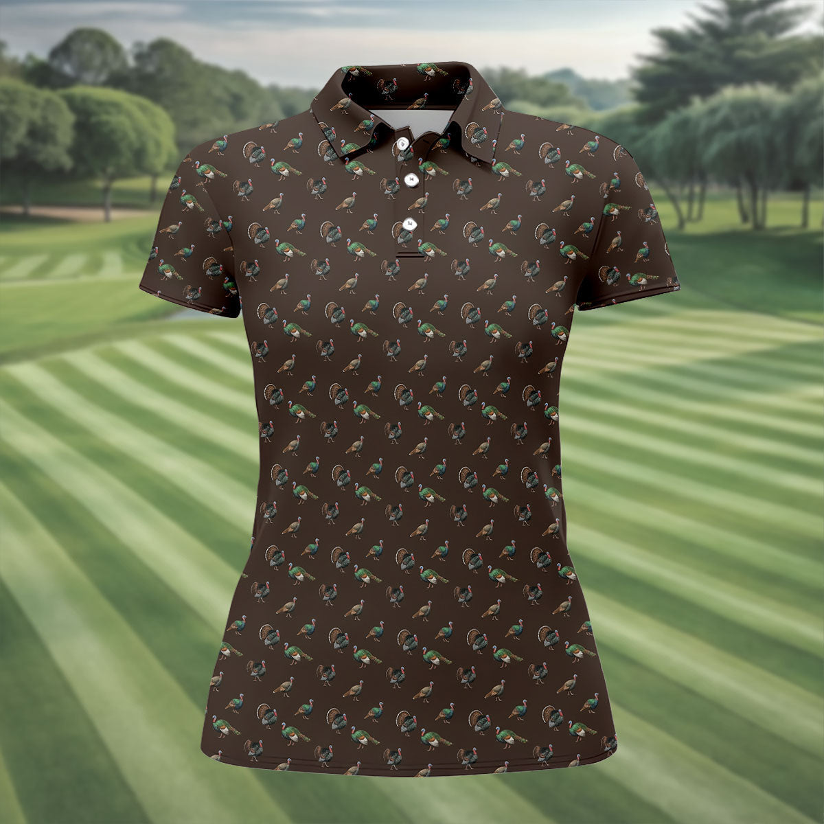 Turkey Hunting Seamless Pattern Funny Golf Shirts, Women's Golf Tops, Ladies Golf Shirts