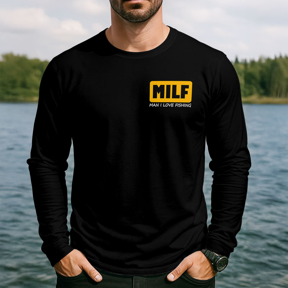 MILF Man I Love Fish Black And Yellow Fishing UPF Shirts, Funny Fishing Shirt, Fishing Shirts For Men