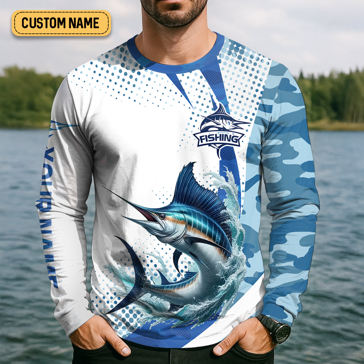 Fishing It's Not A Hobby It's A Lifestyle Blue Camo Fishing UPF Shirts, Blue Marlin Fishing Shirts For Men