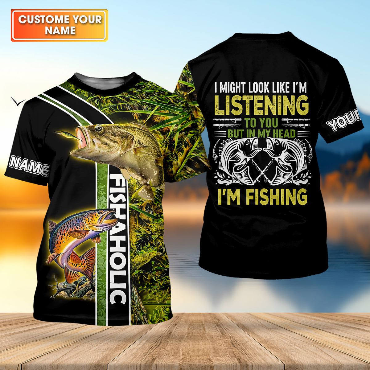 In My Head I'm Fishing Fishaholic Fishing UPF Shirts, Funny Fishing Shirt, Fishing Gift for Men