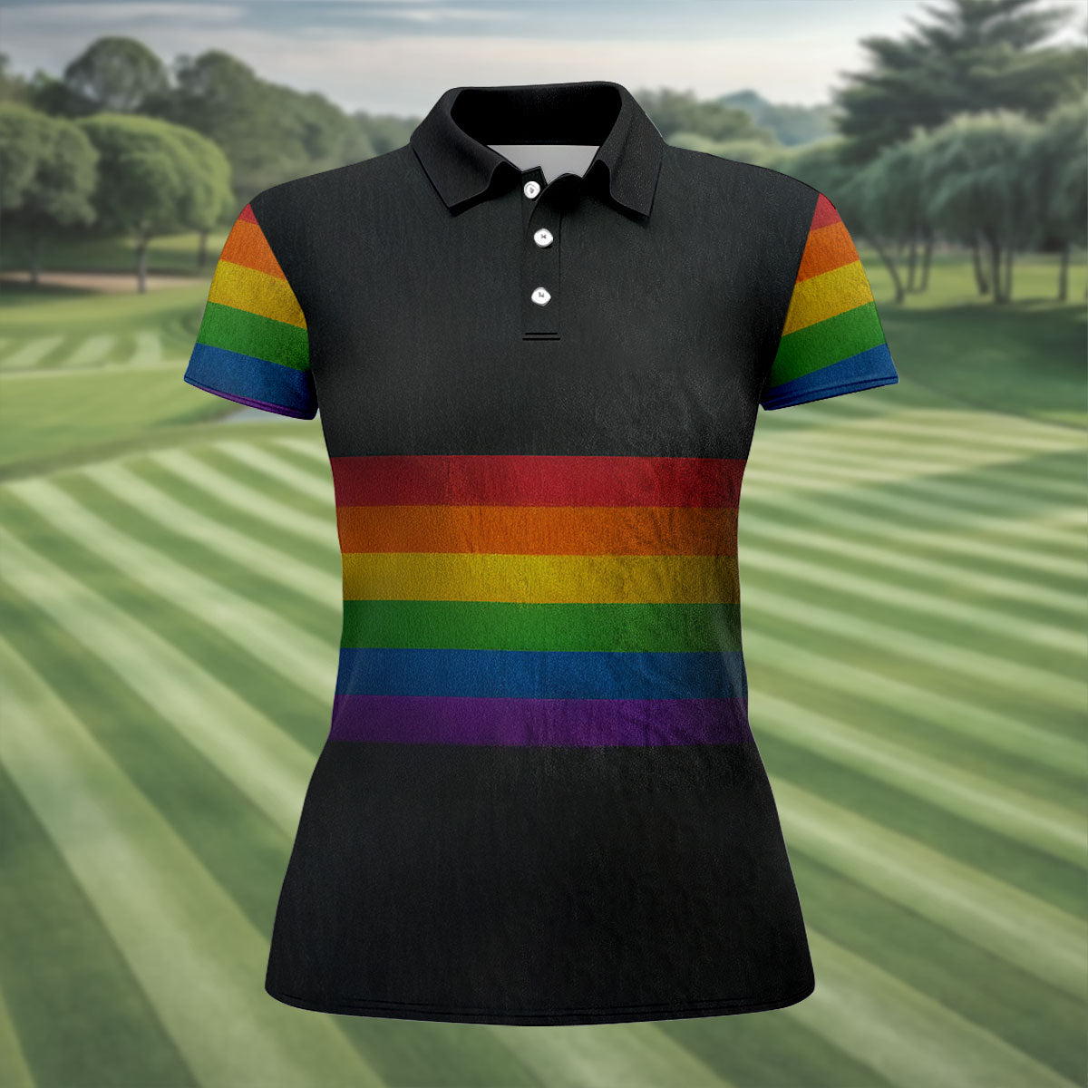 Pride Rainbow Flag Retro Golf Shirt, LGBTQ Month Golf Shirt For Women, Ladies Golf Polos