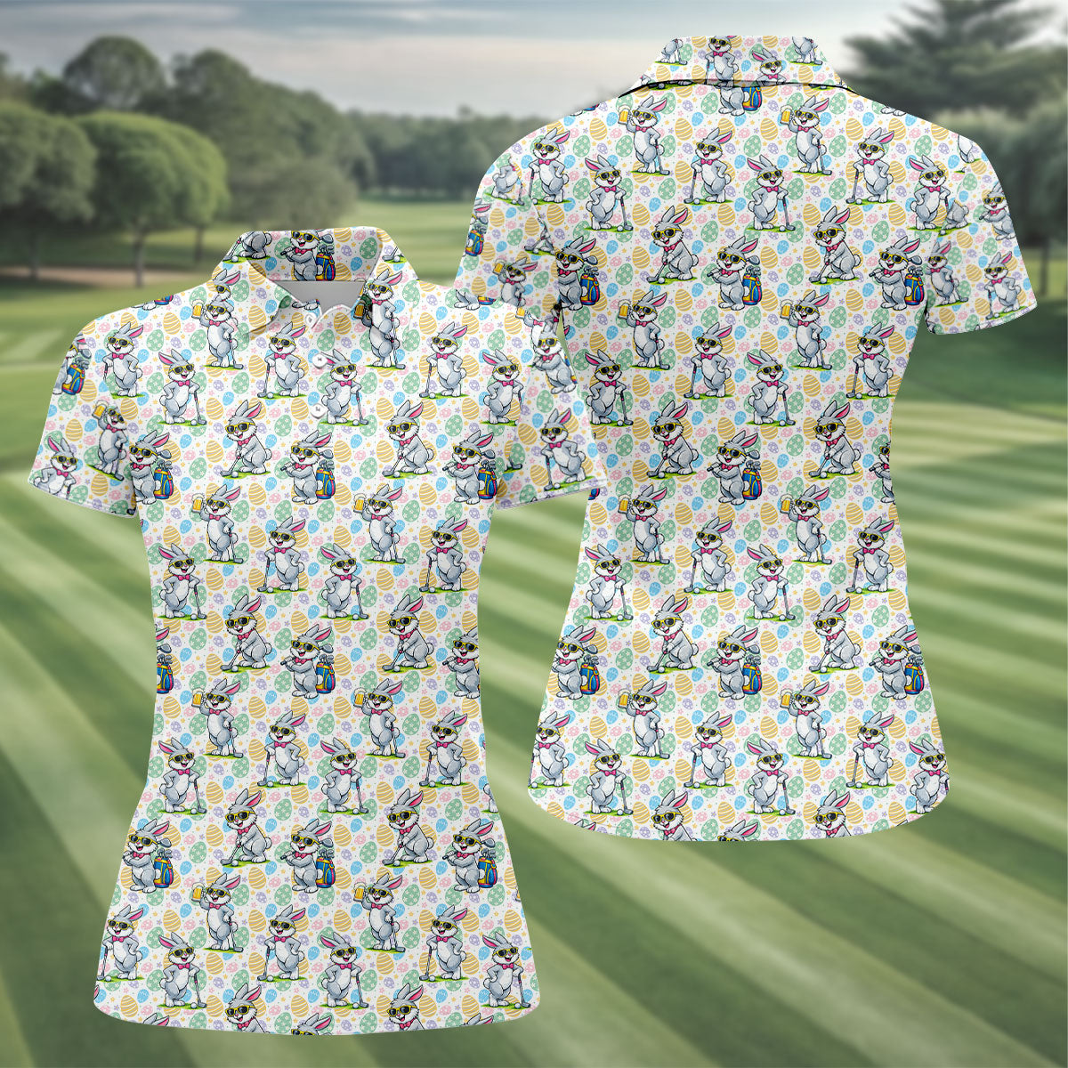 Funny Easter Bunny Golf And Beer Women Golf Top, Fun Women's Golf Shirts, Ladies Golf Shirts