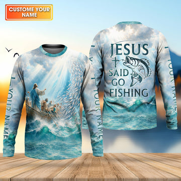 Jesus Said Go Fishing Christian Fishing UPF Shirts, Funny Fishing Shirt, Fishing Shirts For Men