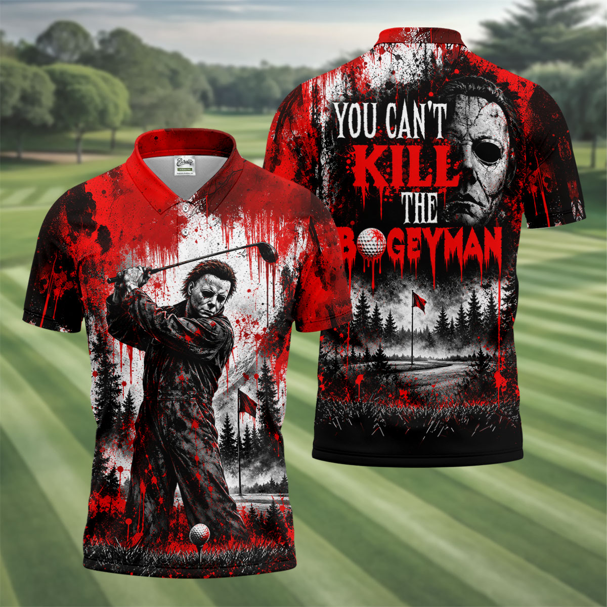 You Can't Kill Bogeyman Halloween Horror Character Polo Shirt, Golf Polo, Mens Golf Shirts