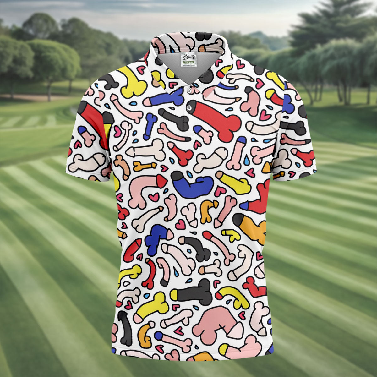 Funny Colorful Adult Doodle Pattern Polo Shirt, Mens Golf Polo, Golf Shirts For Men