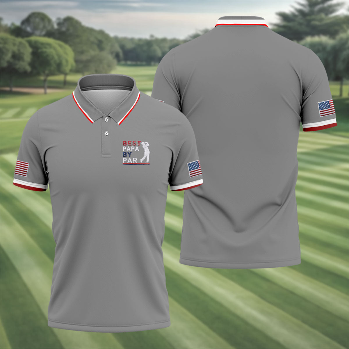 Gray Best Papa By Par Embroidered Golf Polo Shirt, Golf Polo Shirts For Men, Mens Golf Shirts