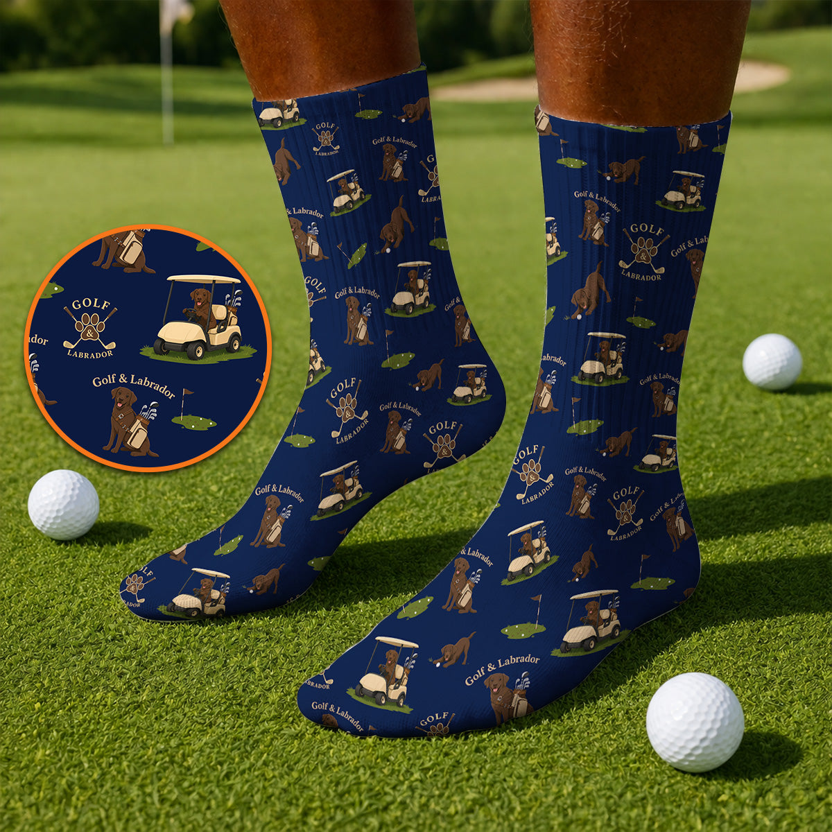 Labrador Pattern Golf Sock, Funny Dog Golf Crew Socks, Crazy Golf Gift For Golfer