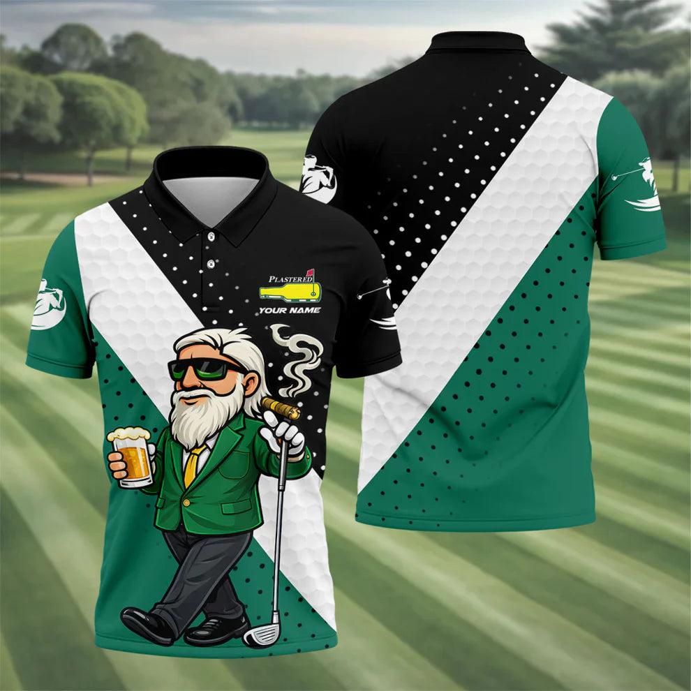 Funny Golf Polo ShirtMen - Custom Name Golfer Beer & Cigar Design - Breathable Performance Golf Shirt