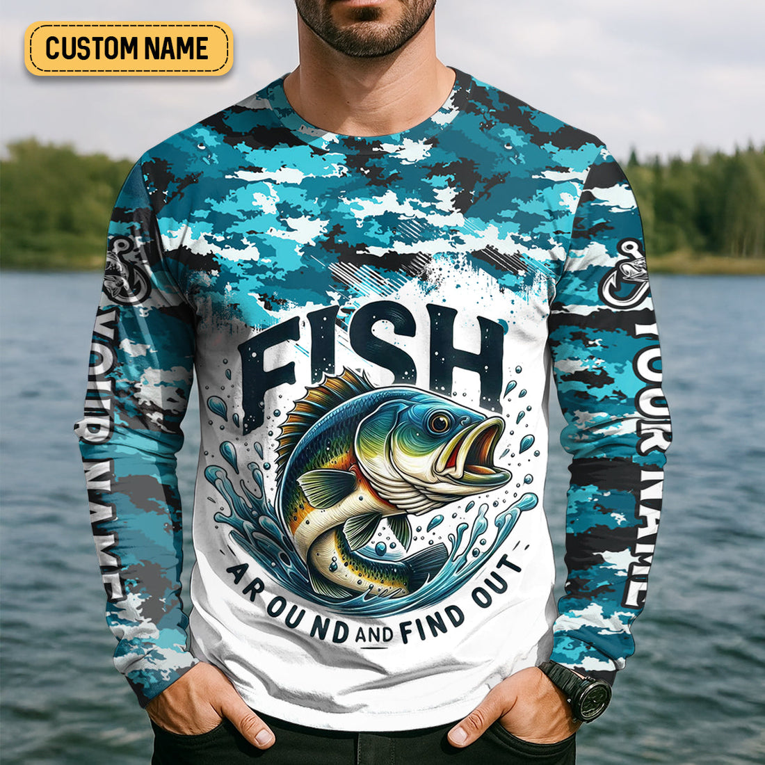 Mens Fish Around And Find Out T Shirt, Funny Fishing Shirt, Mens SPF Shirt, Fishing Gifts For Men, Bass Fishing