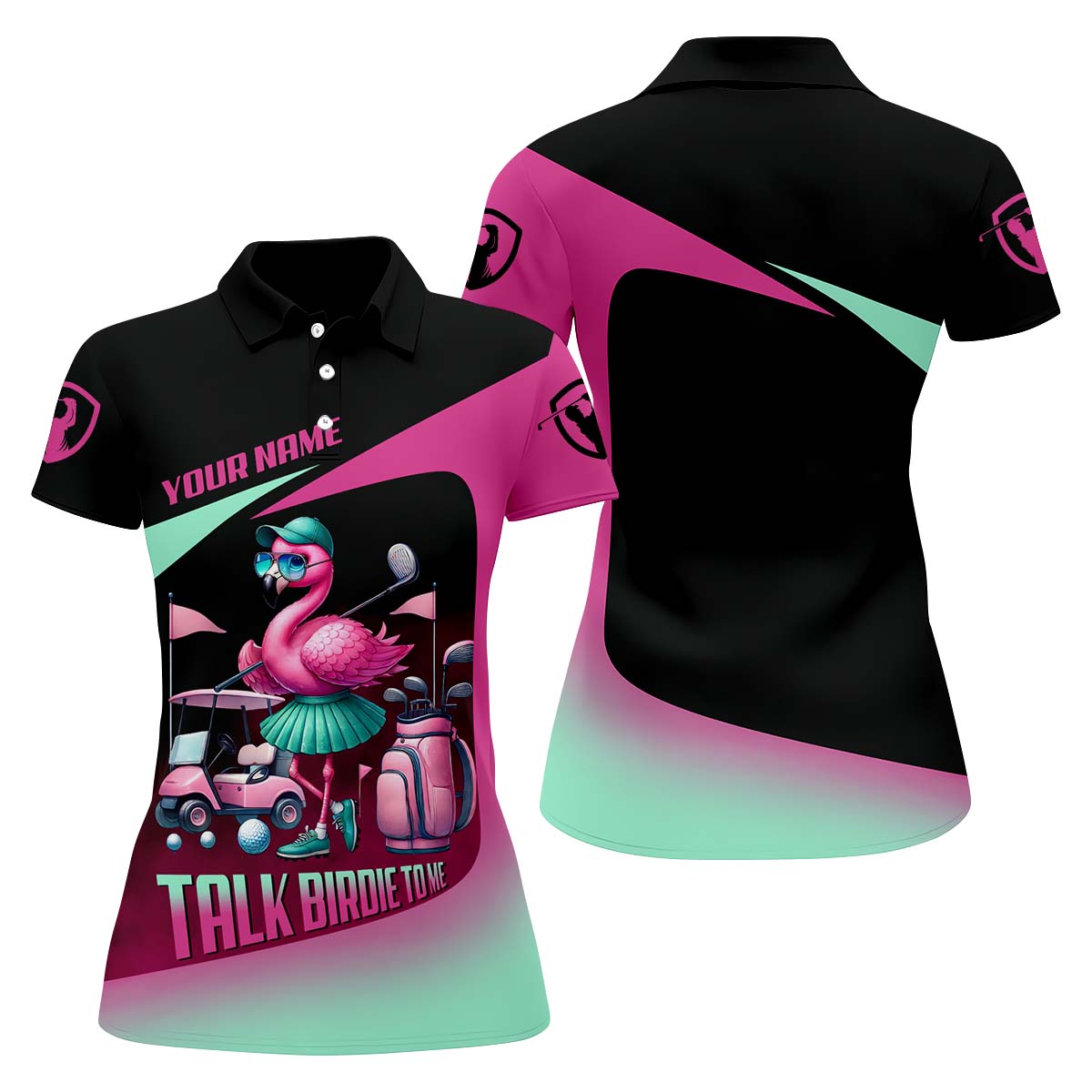 Talk Birdie To Me Custom Flamingo Womens Golf Polo ShirtFunny Golf Shirt, Gift For Golfers