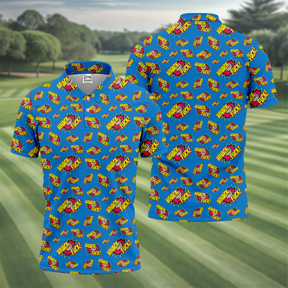 Funny Whack F*ck Comic Golf Ball Polo Shirt, Polo Shirts For Men, Mens Golf Apparel