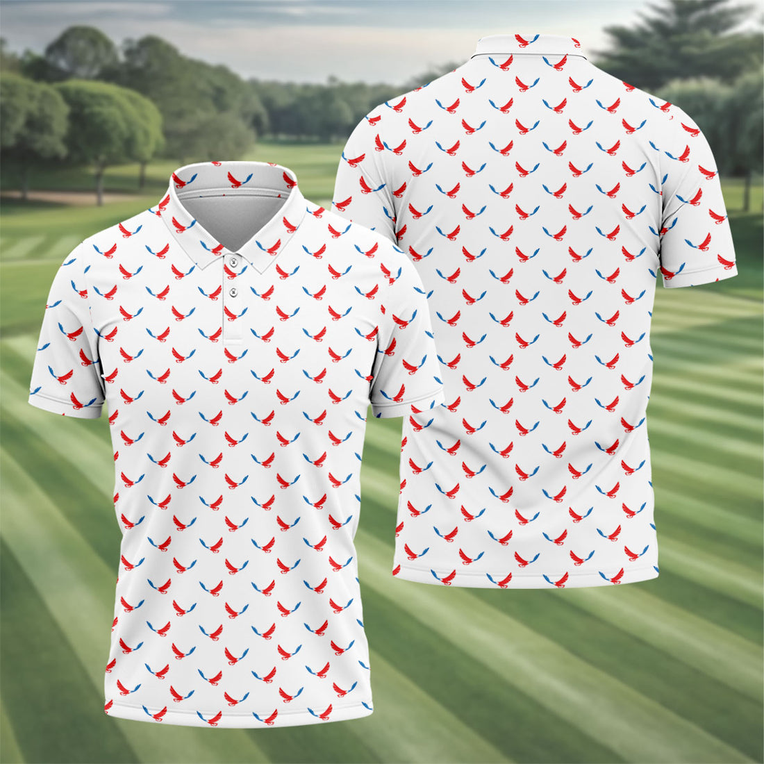 Red White Blue Eagle White Golf Shirt, 4th Of July Golf Shirt, 250th Anniversary Patriotic Golf Shirts For Men