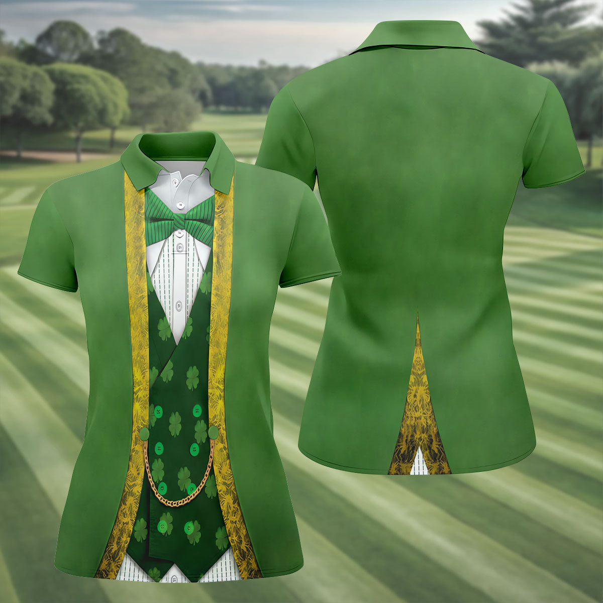 St Patrick's Day Leprechaun Costume Print Women's Golf Shirts, Ladies Golf Polos, Golf Shirt For Women