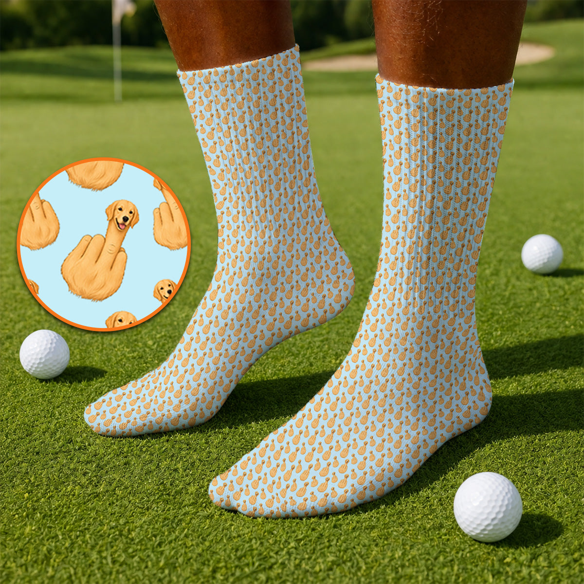 Golden Retriever Middle Finger Golf Socks, Funny Dog Pattern Golf Sock, Crazy Golf Gift For Golfer