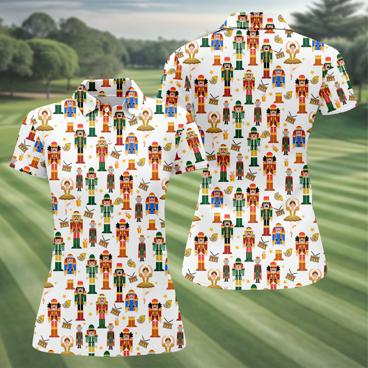Nutcracker Christmas Women's Golf Shirts, Cute Women's Golf Clothes, Christmas Golf Shirt, Golfing Apparel