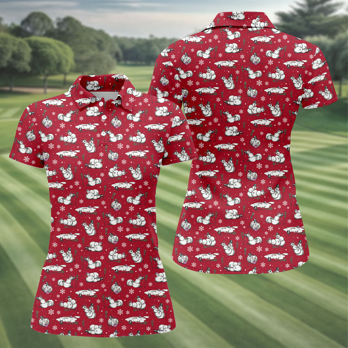 Funny Snowman Naughty Couple Red Golf Shirt, Christmas Golf Shirt, Golf Gift For Ladies, Women Golf Top