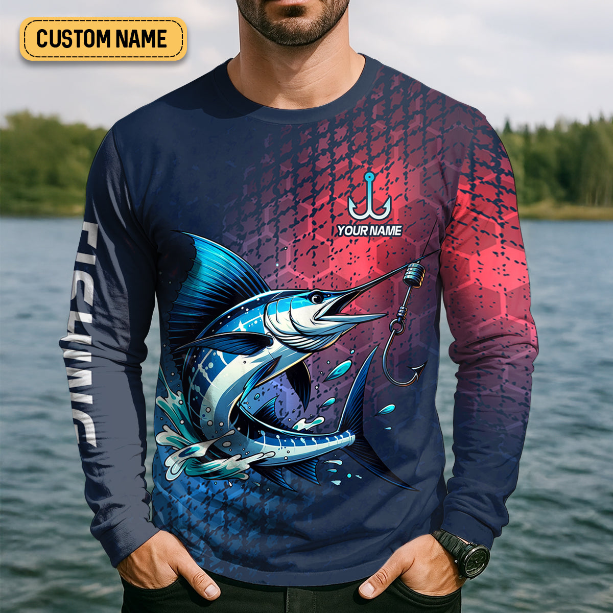Marlin Fishing Custom Name UPF Shirts, Tournament Fishing Shirts, Men's Fishing Shirt