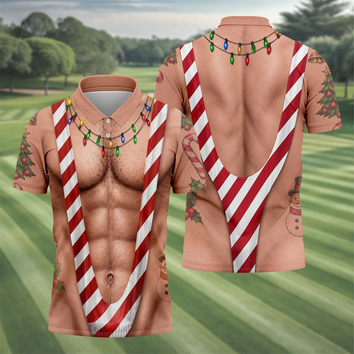Funny Christmas Candy Cane Suspenders Polo Shirt, Men's Golf Shirt, Mens Polo Shirts