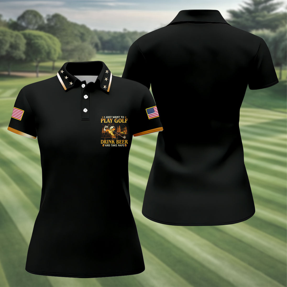 I Just Want To Play Golf Drink Beer And Take Naps Black Golf Shirt, Fun Women's Golf Shirts