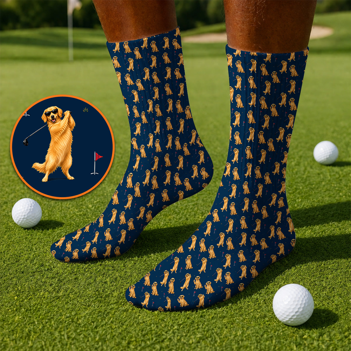 Golden Retriever Fairway Golf Socks, Golf Dog Pattern Sock, Gift For Golden Retriever Owners