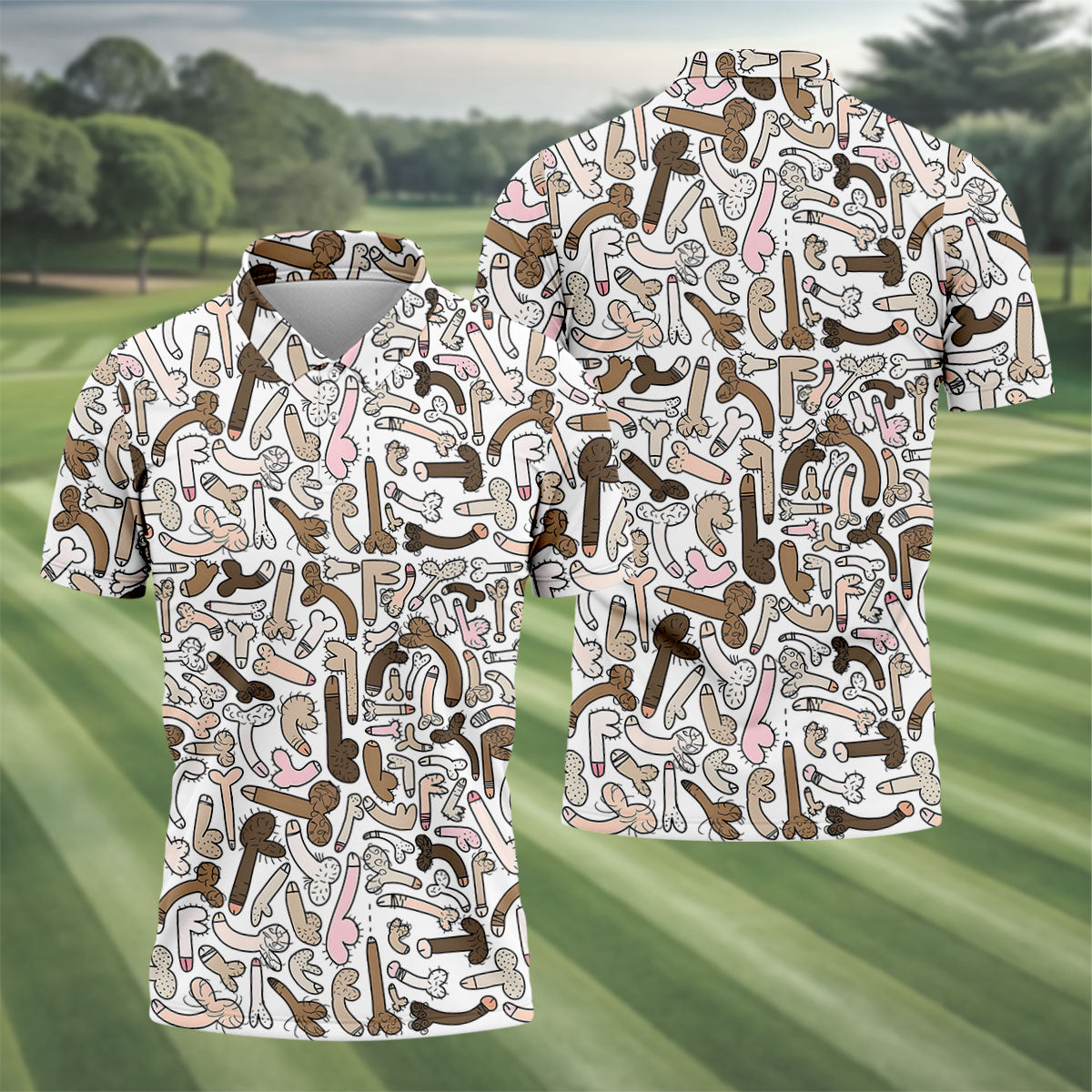 Funny Adult Doodle Novelty Pattern Polo Shirt, Mens Golf Polo, Golf Shirts For Men