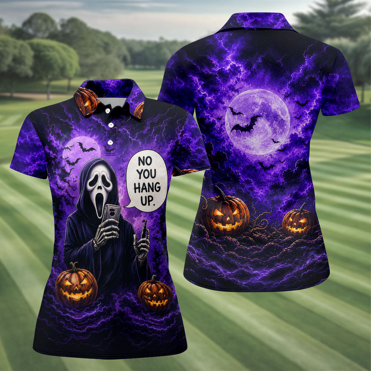 No You Hang Up Halloween Horror Character Shirt, Golf Shirts For Women, Printed Golf Shirt