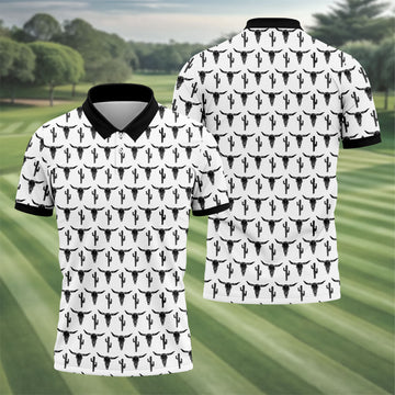 Longhorn Cow Skull Western Theme White Golf Tops For Men, Polo ShirtFor Men, Golf Shirts For Men